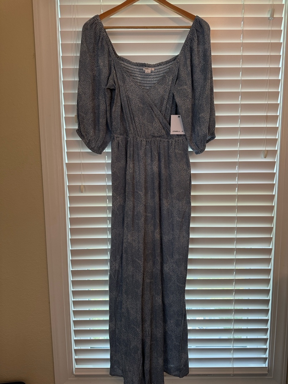 O'Neill Light Blue Printed Smocked Jumpsuit